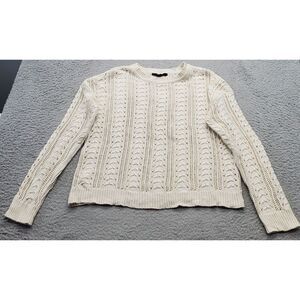 Cyrus Sweater Womens Medium Tan Crochet Regular Fit Crew Neck Stretch Pullover